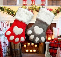christmas party dog cat paw stocking hanging socks tree ornament decor hosiery plush xmas socks kids gift candy bag sn2347