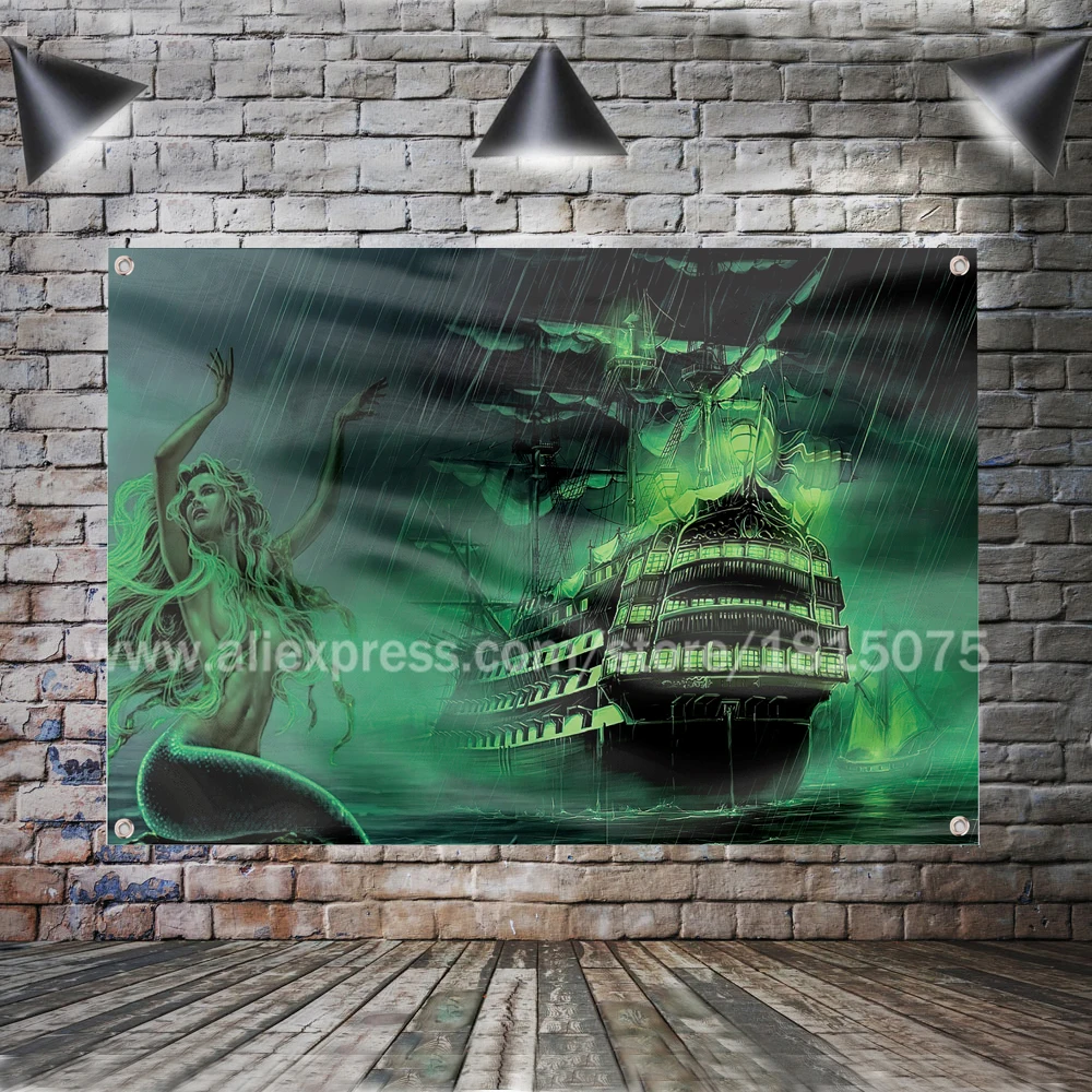 Военный корабль боевой парусная лодка морской флаг баннер из полиэстера 144*96 см