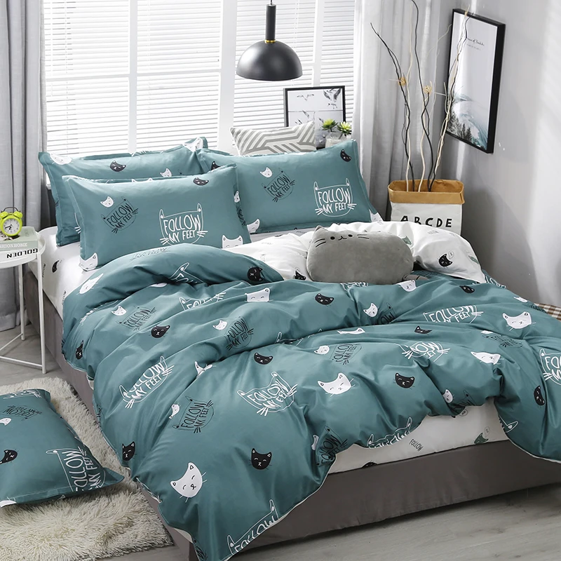 

Blue Cat Baby Pattern Cartoon Kids Comforter Bedding Set Cute Luxury Fashion King Queen Twin Size Bed Linen Duvet Cover Set Gift