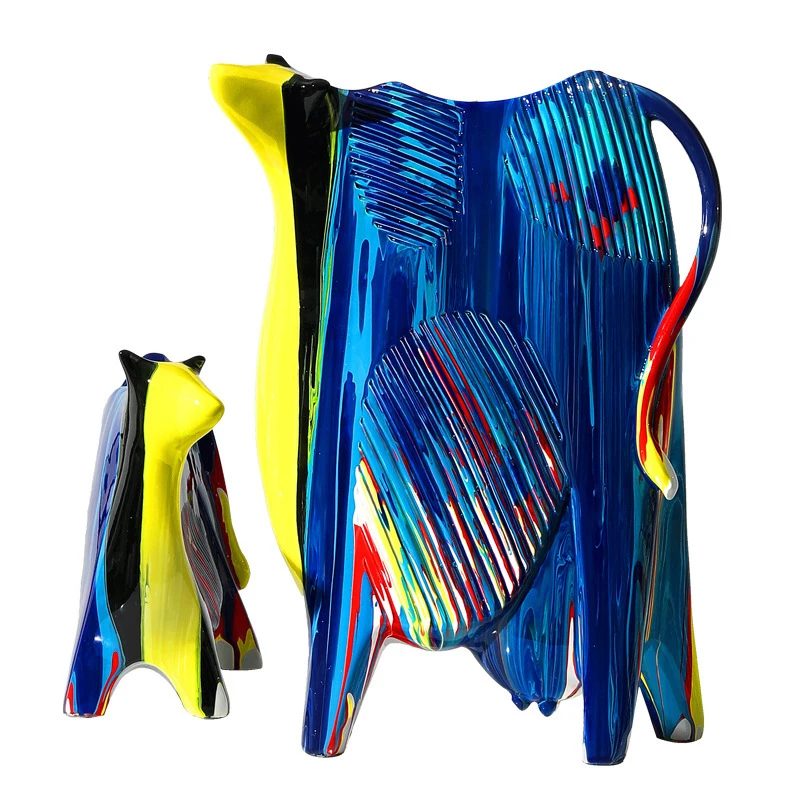 

Nordic Creative Camouflage Cattle Sculpture Animal Statue Modern Art Figurine Ornament Home Decoration Accessories Room Decor