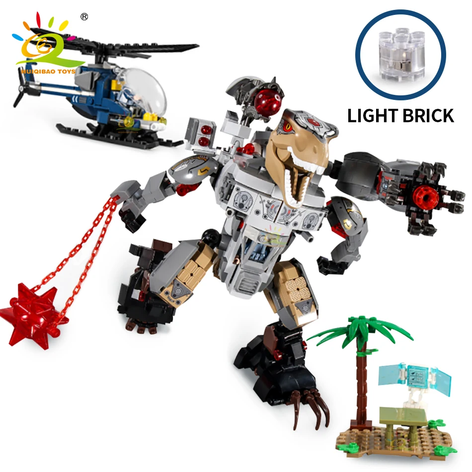 

HUIQIBAO 901pcs Dinosaur Robot Weapon Building Blocks Jurassic City Mecha World Bricks Figures Helicopter Toys for Children Gift