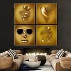 Золотая металлическая фигурка, статуя, абстрактный плакат, Скандинавская скульптура для влюбленных, печатная Настенная картина, постеры и принты для домашнего декора