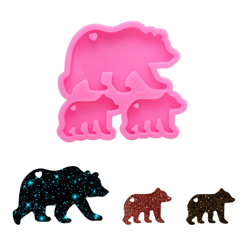 

Walking Polar Bear Baby Mom Set Keychain Silicone Mold with Hole Bear Family Pendant DIY Epoxy Resin Casting Molds Kit