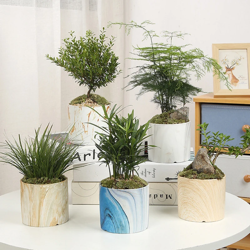 

Nordic Marble Ceramic Flower Pot Straight Green Plants Ceramic Succulent Potted Plants Balcony Green Planting Home Garden