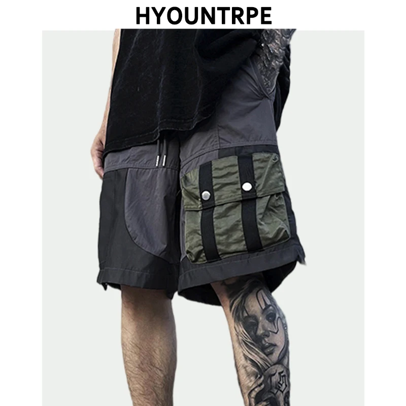 

High Street Shorts Mens Function Cargo Patckwork Pockets Shorts New Casual Elastic Waist Drawstring Sportswear Hip Hop Shorts