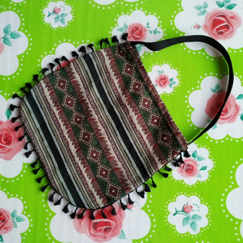 

Vintage Bohemian Tassel Shoulder Bag Women Nation Style Fringed Stripe Large Capacity Handbags Bag