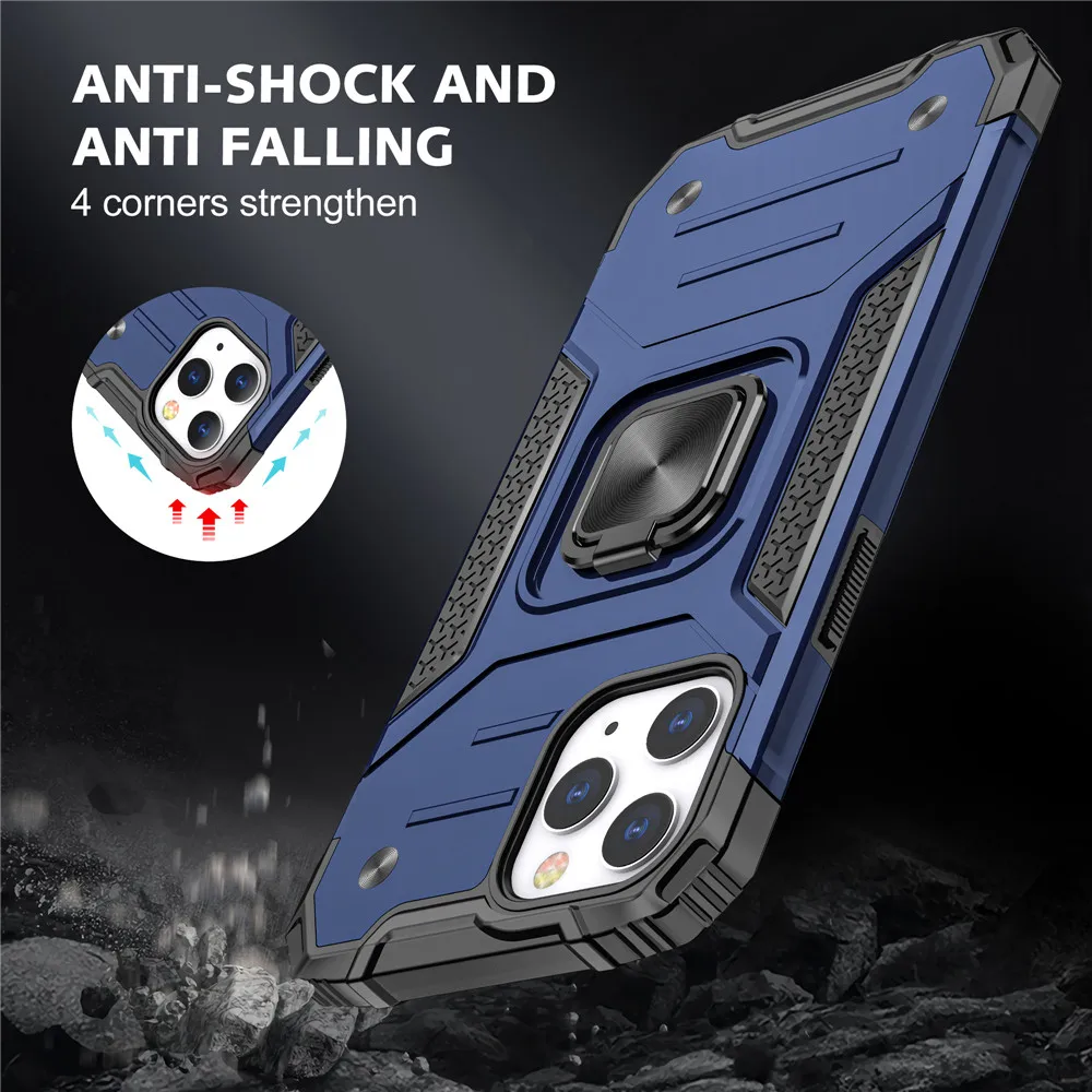 

For iPhone 12 pro MAX Case Armor Shockproof Car Magnetic Metal Finger Stand Holder Ring Case For iPhone 12 Mini 12pro iPhone12
