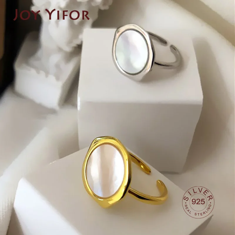 

925 Sterling Silver White Shell Rings For Women New Fashion Creative Geometric Round Handmade Elegant Party Jewelry Gift