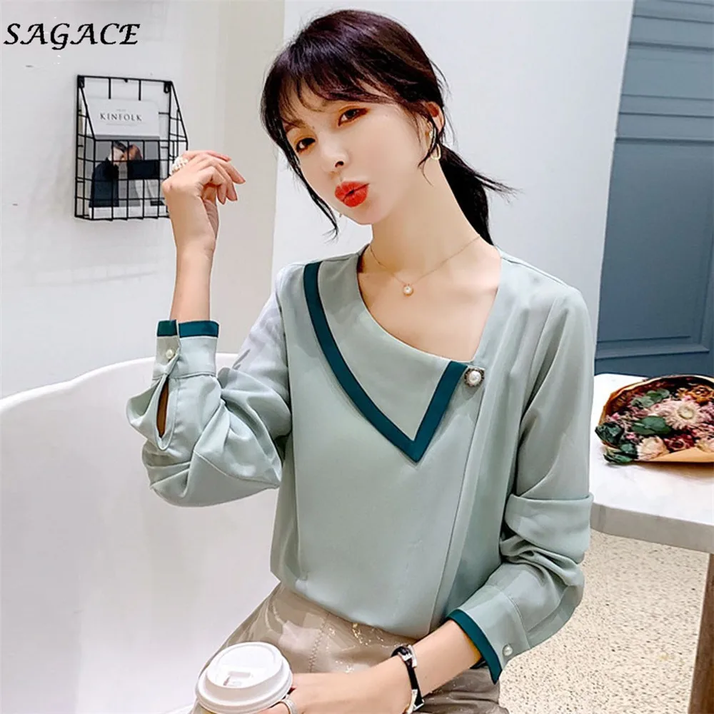 Рубашка Sagace Женская однотонная шифоновая блузка в стиле ретро Повседневная