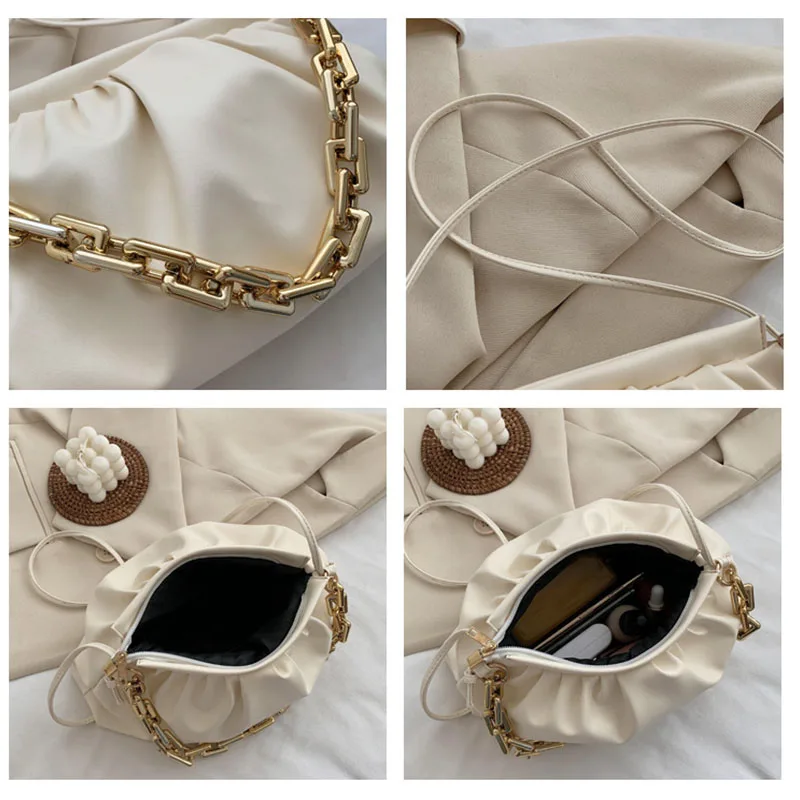 

Fashion Thick Chains Shoulder Bag Female Soft PU Leather Crossbody bag Designer Pleated Cloud Handbag Luxury Purse Clutch Bolsas