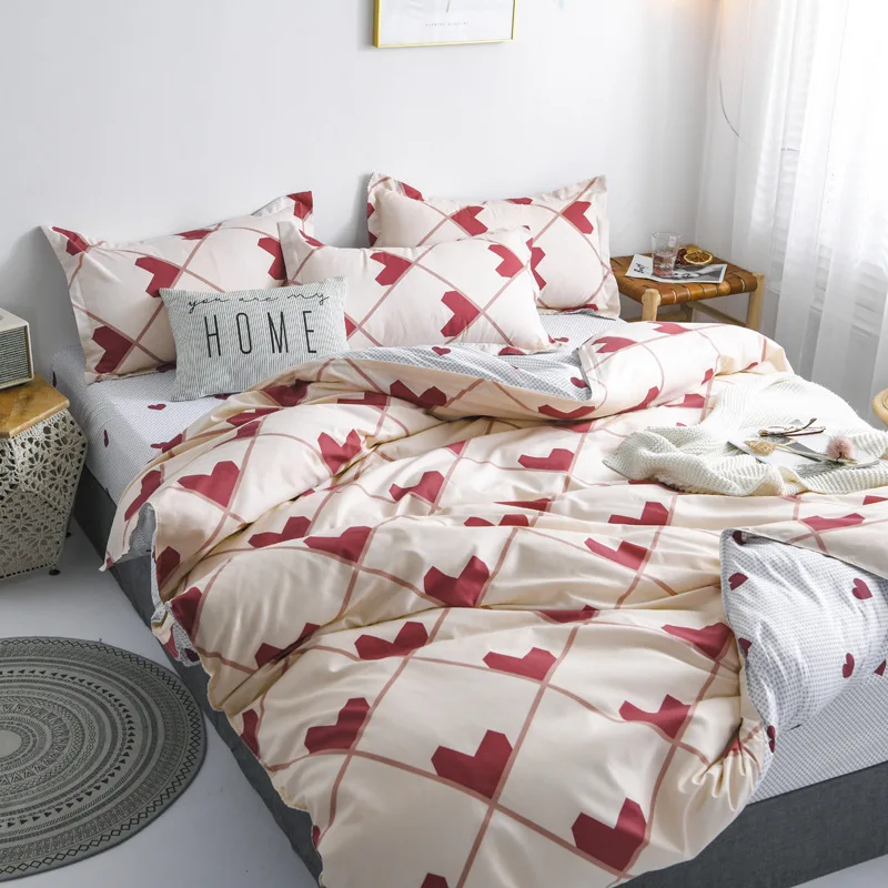 

BBSET Cotton Bedding Set Pure Cotton A/B Double-sided Pattern Simplicity Bed Sheet Quilt Cover Pillowcase 4pcs Ropa De Cama