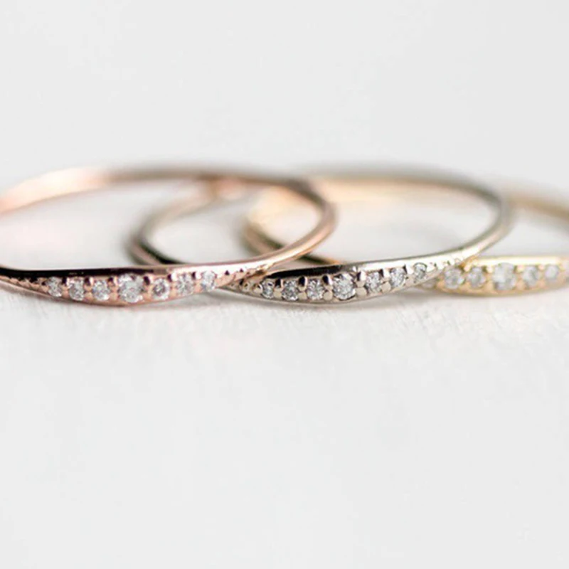 Изысканный лаконичный дизайн кольцо с кристаллами циркония элегантные 3 цвета на