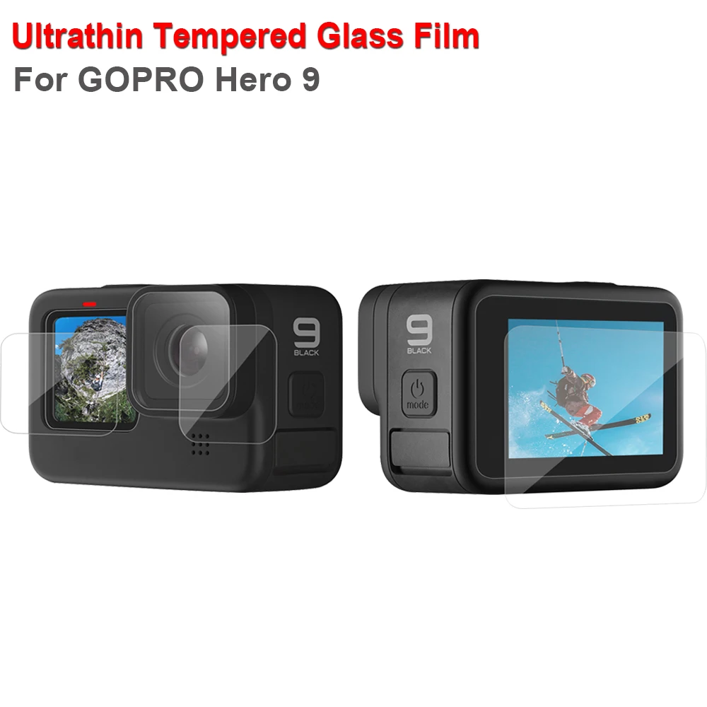 3 шт. закаленное стекло для GoPro Hero 9 черный экран + Защитная пленка объектива 2.5D