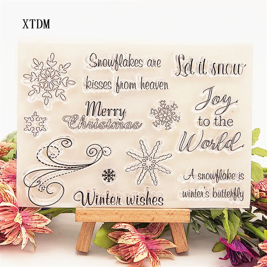 Горячая Распродажа Снежинка текст прозрачные штампы/силиконовые уплотнения