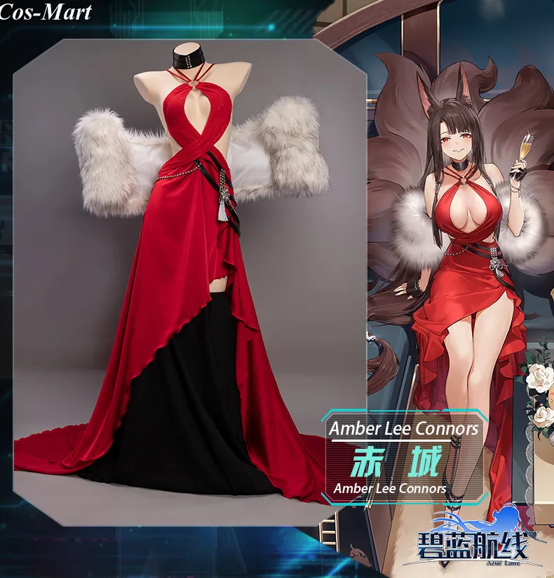 

Hot Game Azur Lane Akagi Cosplay Costume Fashion Sexy Red Formal Dress Female Party Role Play Clothing S-XL
