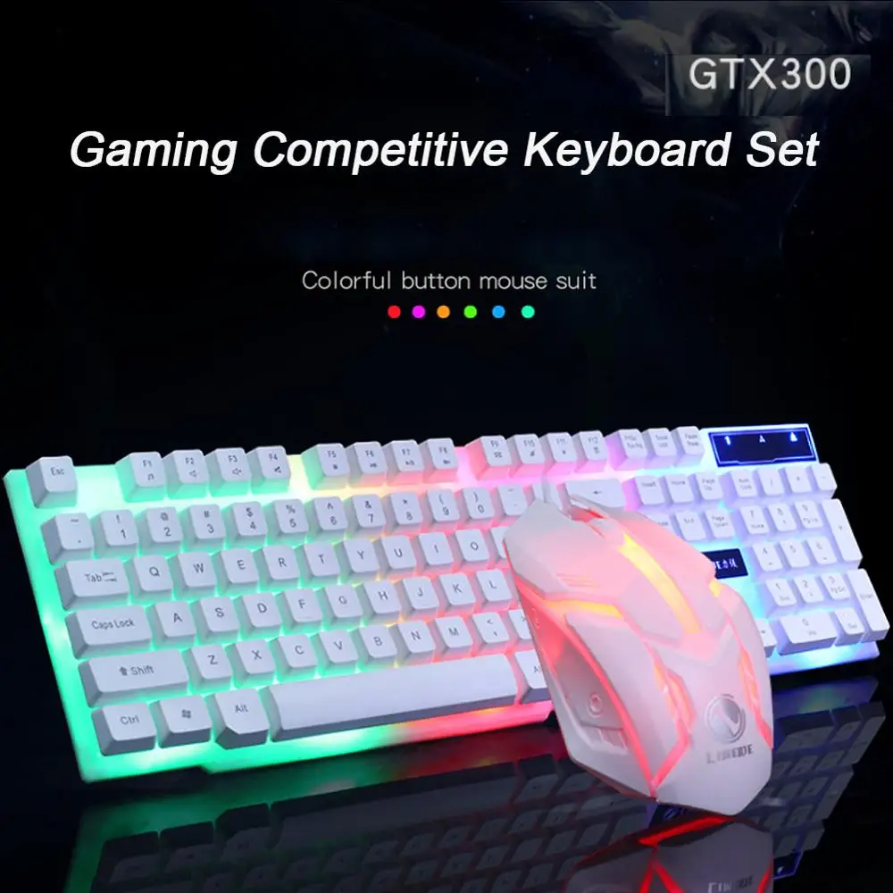 Красочные светодиодный клавиатура с подсветкой USB Проводная игровая мышь набор