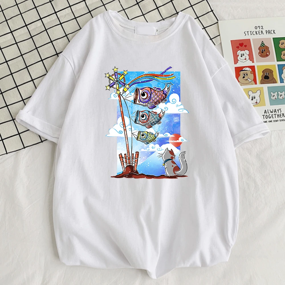 

Мужская футболка с принтом Koinobori, винтажные футболки с рисунком, Забавные футболки, уличная мужская одежда