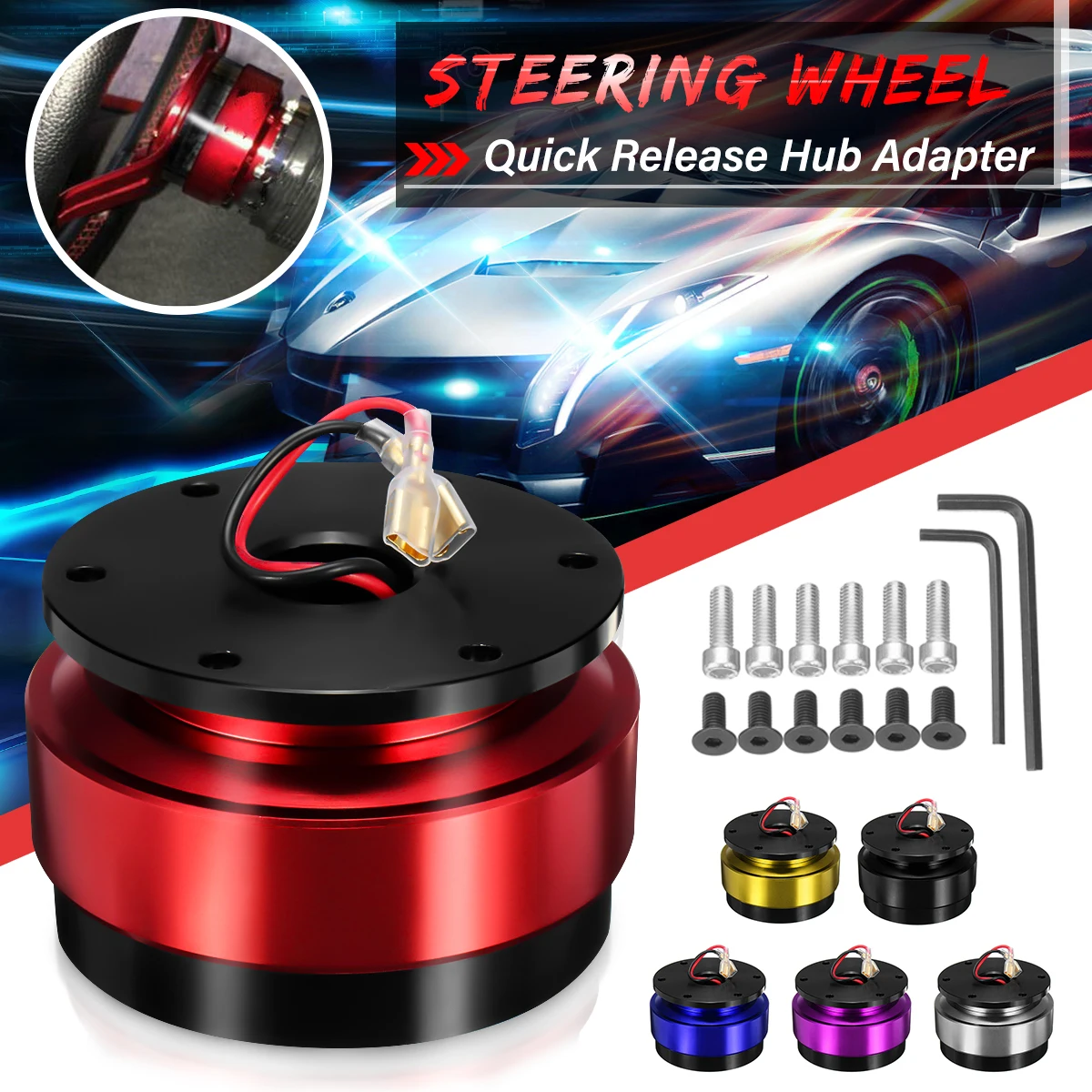 

Universal Car Auto Quick Release Steering Wheel Snap Off Hub Adapter Boss Kit Aluminum 6 Hole CABL Wireless Charger