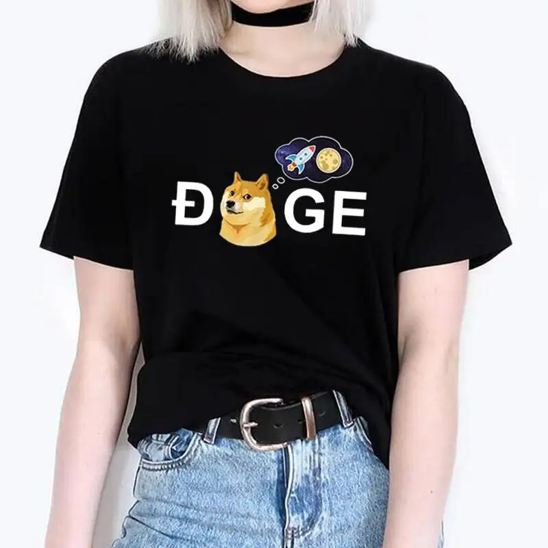 

Harajuku Shirt Tee Shirt Femme Funny Doge HODL To The Moon Crypto Print T-shirt Femme Summer Fashion Casual T Shirt Women Tops