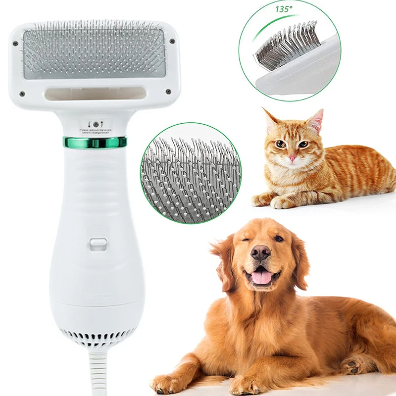

Hot Dog Hair Dryer Pet Groom Hair Blower with Slicker Brush Adjustable Temperature 2 Settings Low Noise Hair Styling D6