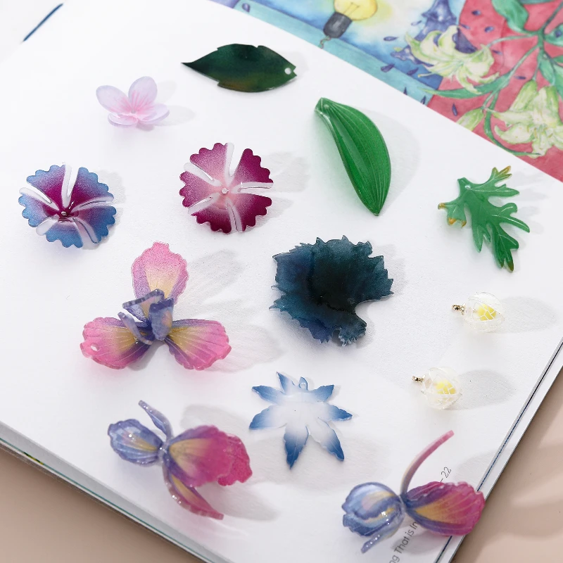 

Antique acrylic imitation heat shrinkable leaf flower iris Hydrangea DIY handmade hairpin Earrings accessories materials