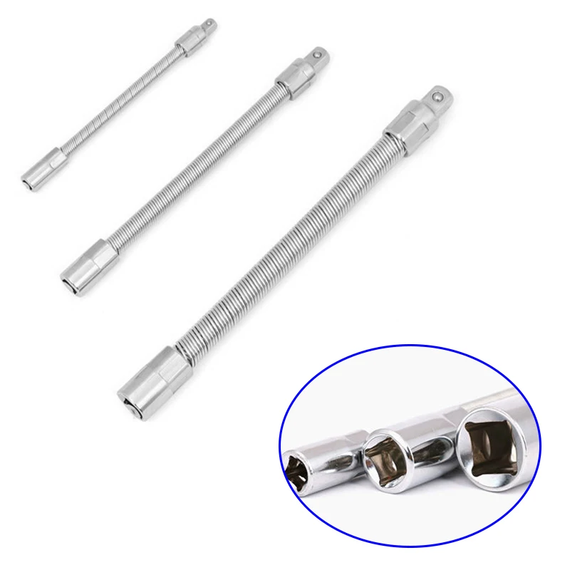 

3Pcs Flexible Socket Extension Bar Rod 1/2 1/4 3/8 Shaft Drive 10 8 6drill
