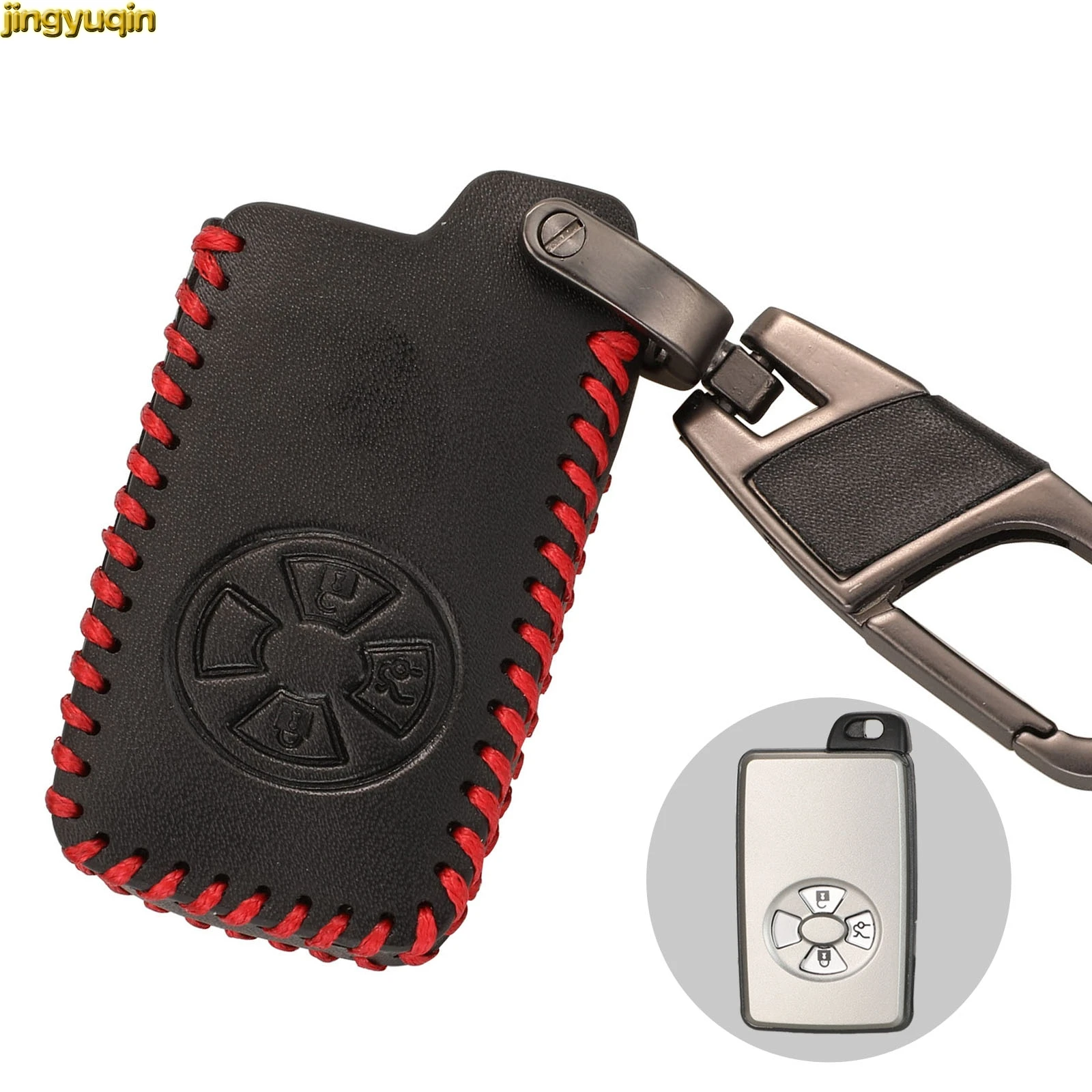 

Jingyuqin Remote Car Key Leather Case Cover For Toyota RAV4 2009 2011 RAV 4 Yaris 2011 3 Buttons Smart Keychain With Keys Ring