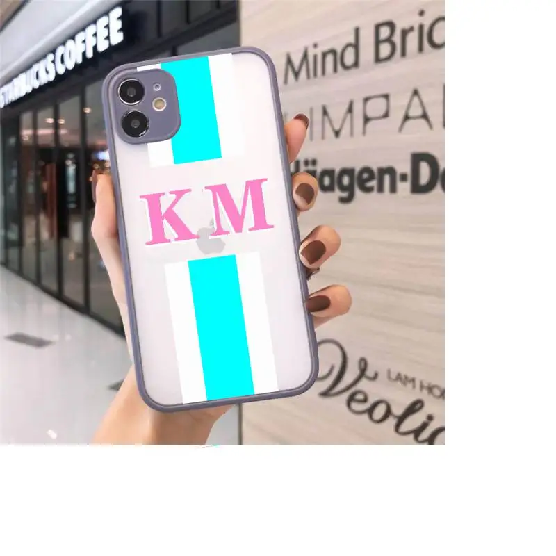 

Monogram Initial Stripe Personalized Name Phone Cases matte transparent For iphone 7 8 11 12 plus mini x xs xr pro max cover
