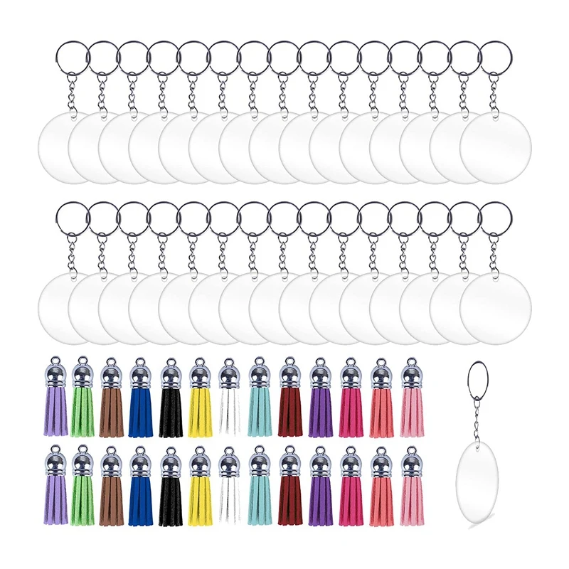 

120 Pcs Acrylic Keychain Blanks Kit,Circle Blanks,Jump Rings,Keychain Blanks and Tassels DIY Set for Keepsake Crafting