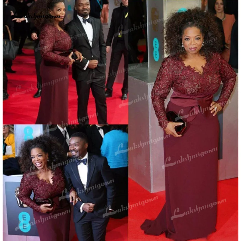 Бордовые с длинными рукавами для матери невесты платья размера плюс вечернее