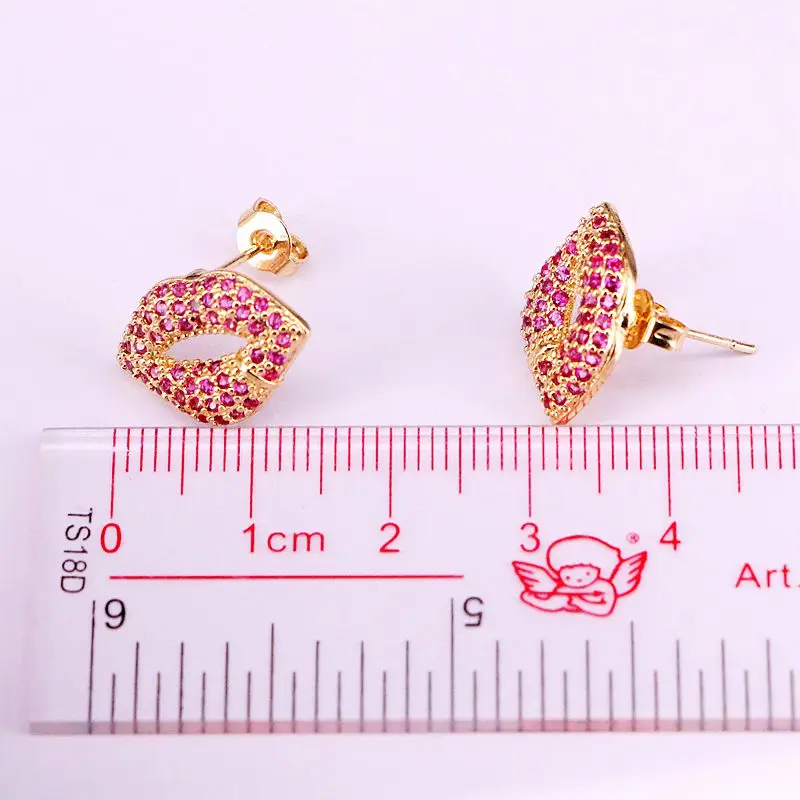 

6Pairs, 17*11mm, Rose CZ Lip Stud Earrings Crystal Zirconia Fashion Jewelry For Women Bridal Engagement Earring