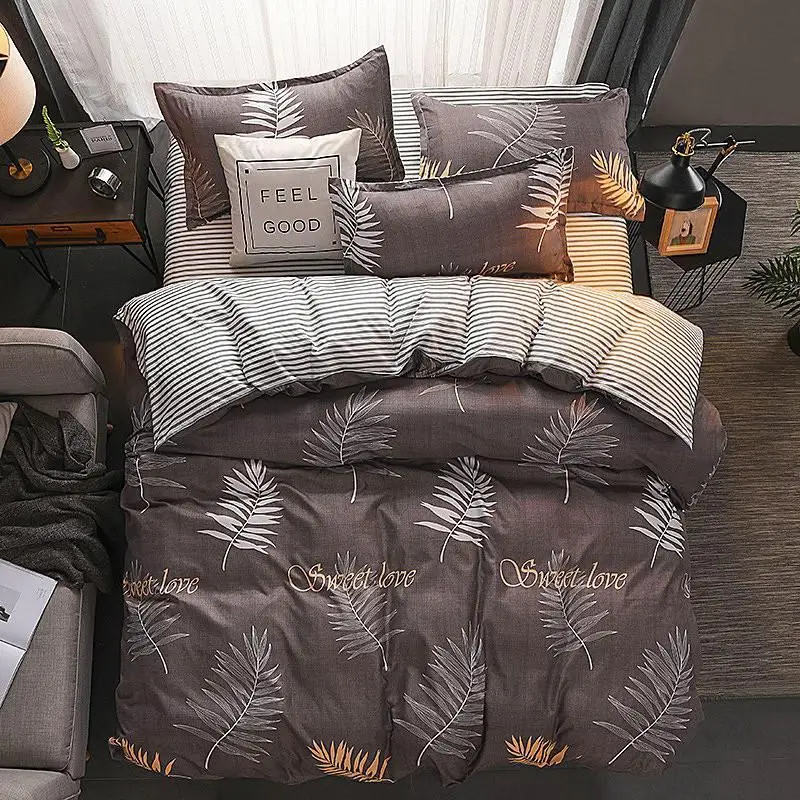 

40King Queen Size Home Textile Brief Nordic Bedding Set Men Women Bed Linen Black White Stripe Duvet Cover Pillowcase Sheet