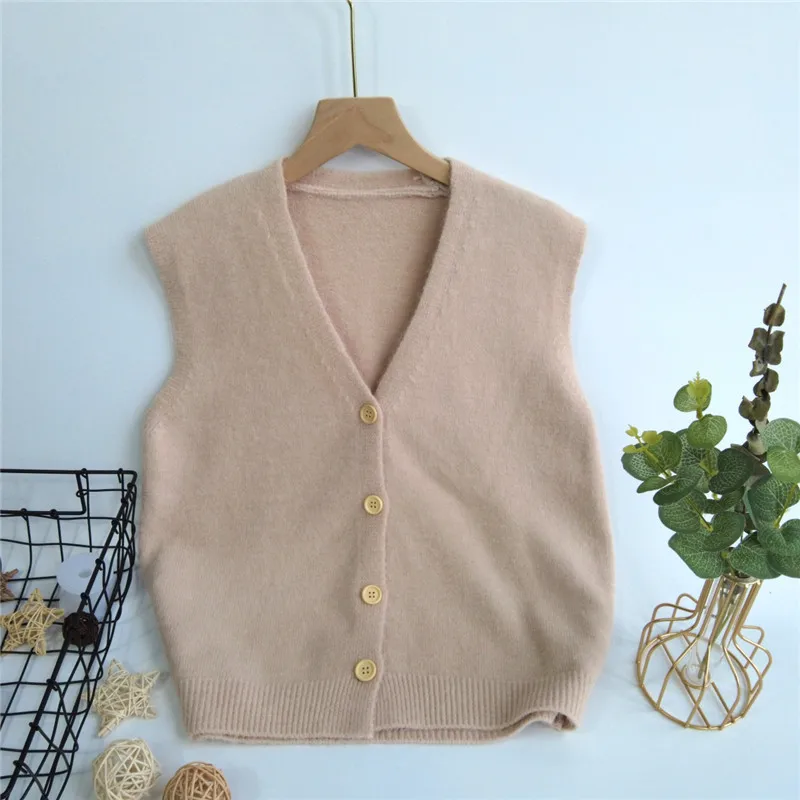 

Ladies Sweater Vest 2022 Autumn And Winter Fashion New Style V-neck Solid Color Knitted Loose Top Casual All-match