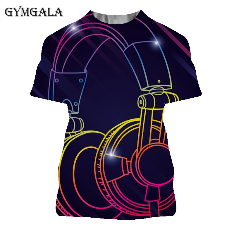 

2021 new 3D printing pattern headphones men and women short-sleeved T-shirt street fashion boys and girls tops