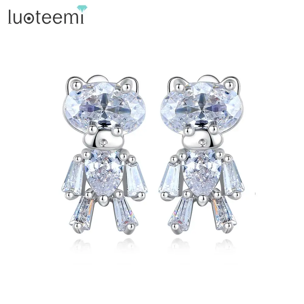 LUOTEEMI Милая футболка Принт &quotМедвежонок&quot CZ серьги со шпилькой для женщин