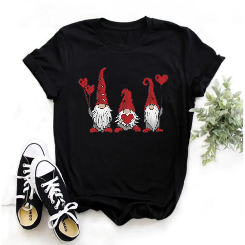 

Dwarf pink black gray white female T-shirt women's Christmas basic clothes XL Harajuku loose funny cartoon print