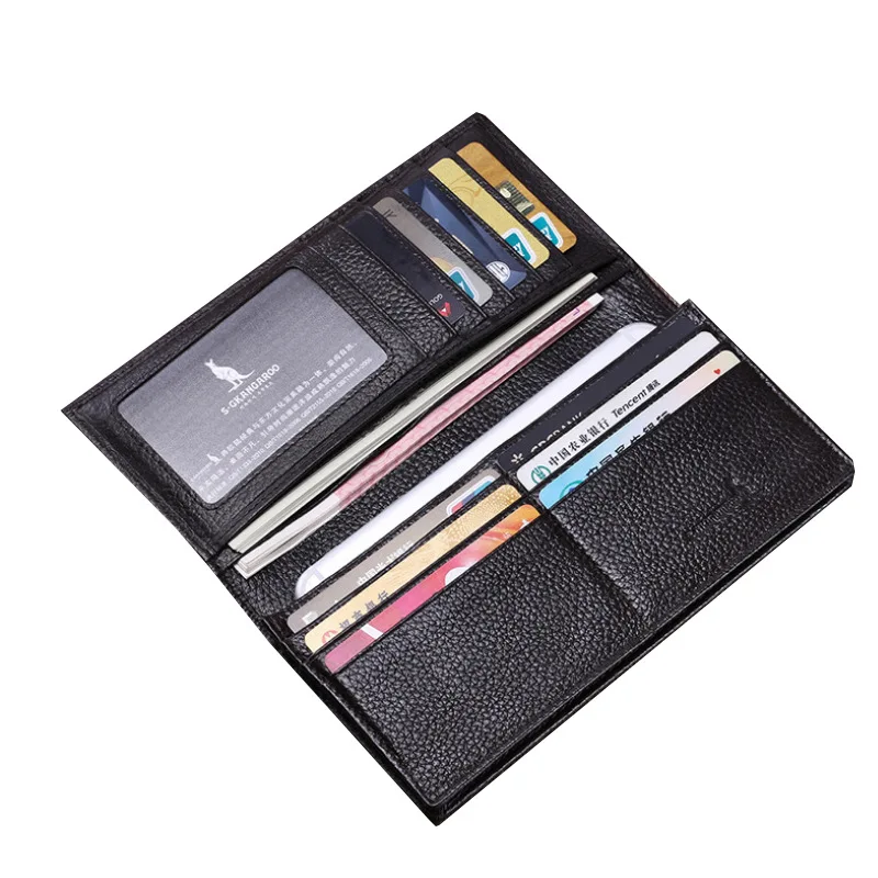 

100% Top Genuine Cowhide Leather Wallet Men Luxury High Quality Long Card Purse Man Business Card Holder Mens Wallet Money Bag