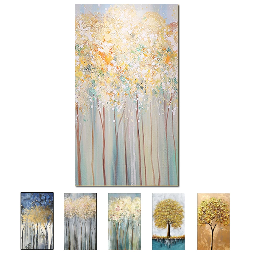 

No Framed Hand Painted Colorful Abstract Textured Tree Paintings Handmade Oil Painting On Canvas Art Wall Hanging Picture Handp