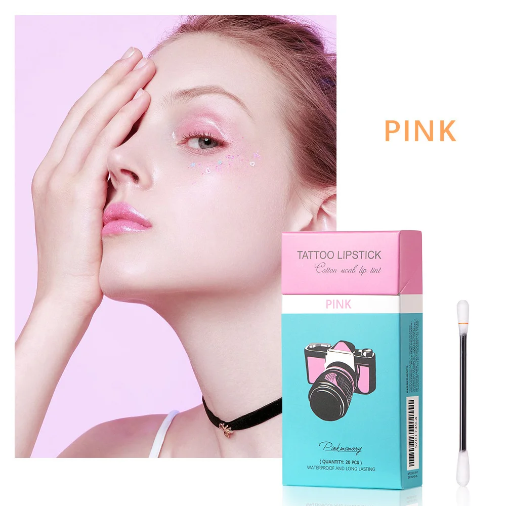 

New Cotton Swab Rose Red Liquid Lipstick 5 Colors Long Lasting Waterproof Non Stick Cup Fashion Lip Gloss Cosmetics Women Makeup