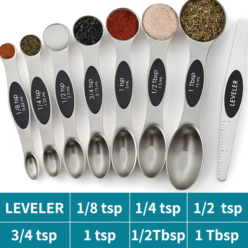 

Double-head Magnetic Measuring Spoon 8-piece Set Kitchen Accessories Tool Food Grade Stainless Steel Baking Spoons For Kitchen