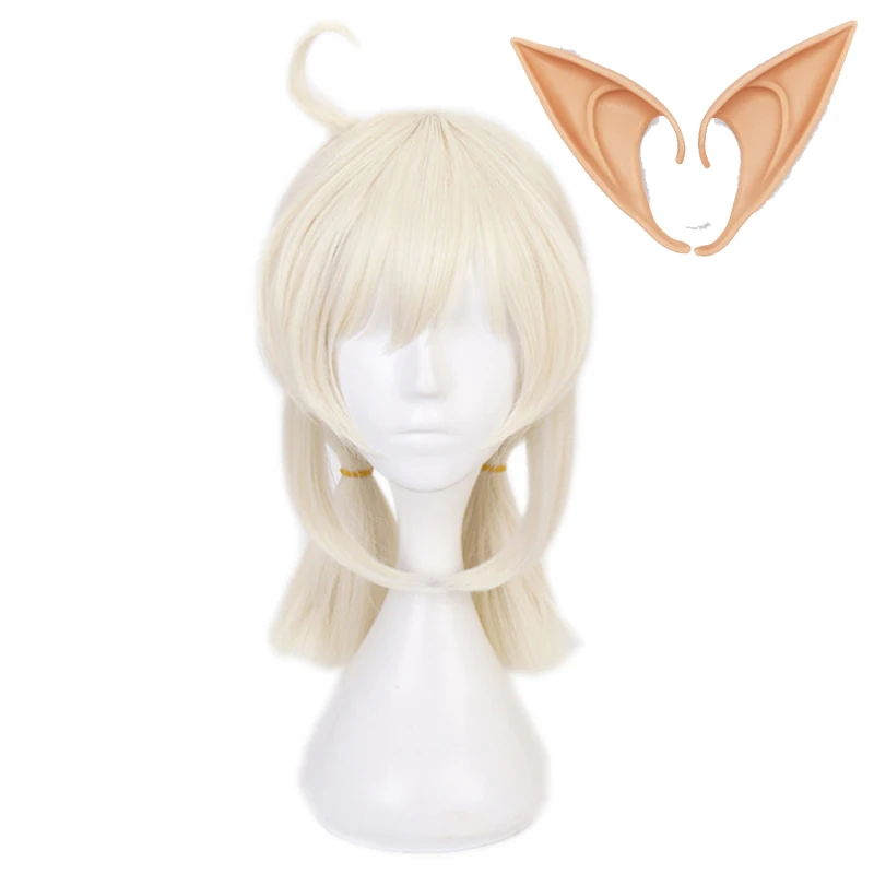 

Game Genshin Impact Klee Cosplay Wig Blonde Ponytails Heat Resistant Synthetic Hair Anime Wigs +Wig Cap +Ears Anime Accessories