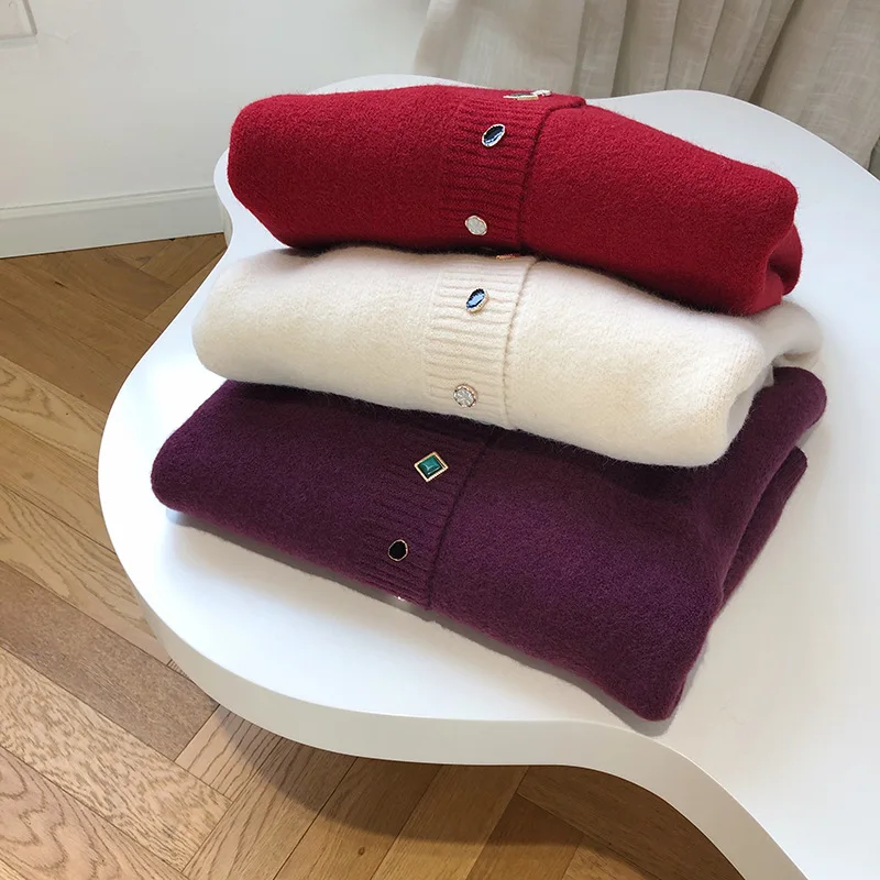 

Mozision Causal Knitted Sweater Cardigan Women 2021 Spring New Solid O Neck Single Breasted Warm Sweaters Ladies Thick Cardigans