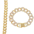 2021 модный роскошный 15 мм сверкающий браслет-цепочка из кубинской цепи для женщин и мужчин Золотой Серебряный цвет Bling Стразы браслет ювелирные изделия A +