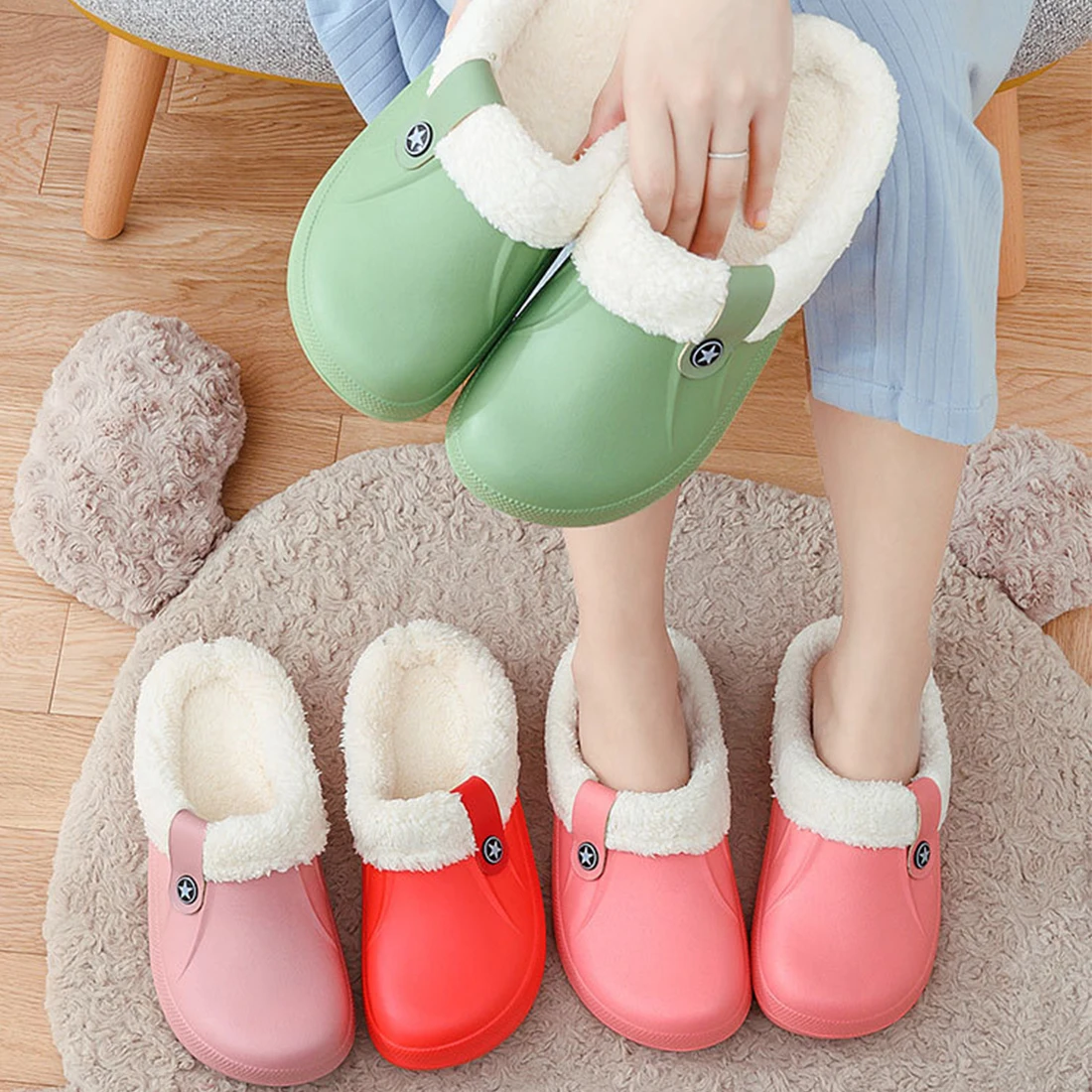 

Unisex Home Slippers Winter Clogs Warm Slippers Women Sandals New Fashion Footwear Flip Flops Mule Slides