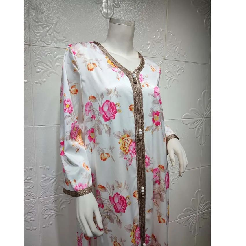 

Islamic Ramadan Clothing Dresses Abaya Dubai Turkey Arabic Muslim Satin Dress for Women Robe V Neck Long Sleeve Islamic Clothing