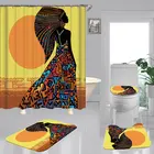 Африканский женский богемный фланелевый коврик для ванной, коврики для унитаза, тканевые занавески для душа с 12 крючками, домашний декоративный набор для ванной комнаты
