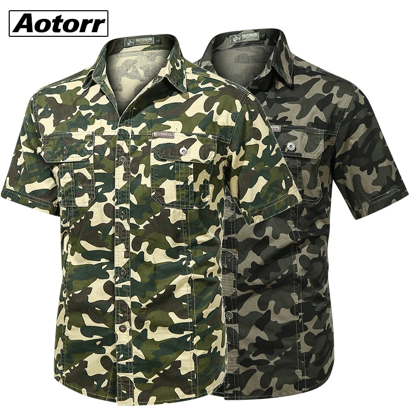 

Mens Camouflage Tactical Shirt Short-sleeve Tops Army Combat Shirt Cotton Work Shirts Man Outdoor Hiking Hunting clothing 5XL