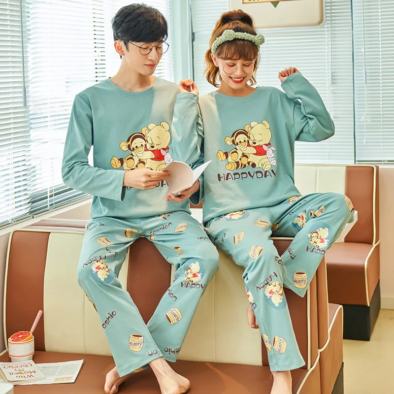 Новые осенне-зимние хлопковые Пижамные комплекты для пар с длинным рукавом в