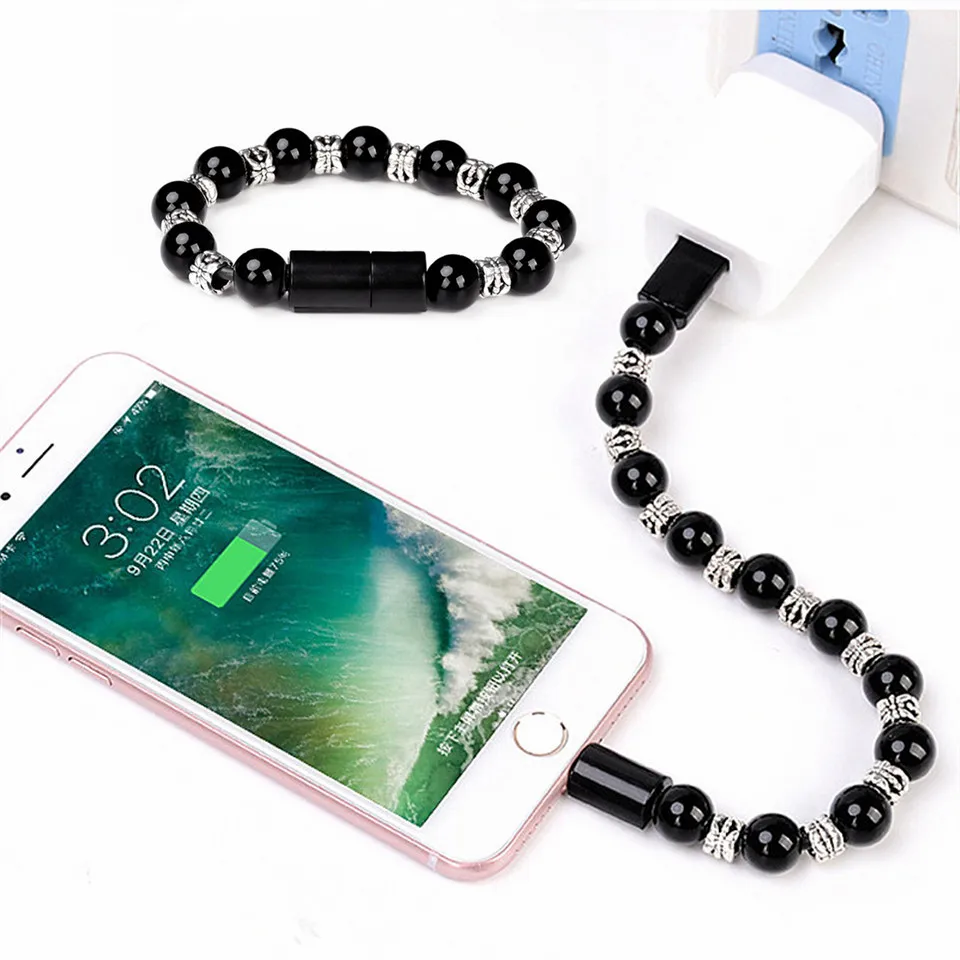 

Bead Pure Color Bracelet USB Cable Universal Mobile Phone ipad Charger For iPhone Micro USB Type C Sync Data Fast Charging Cord