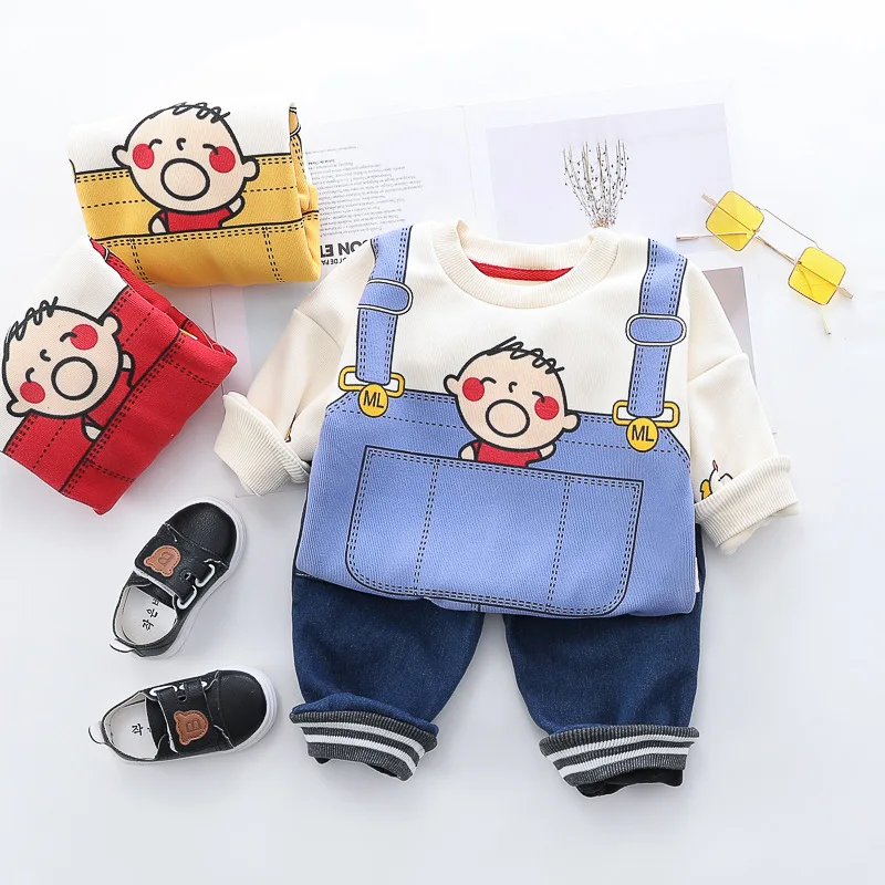 

0-4 years winter boy girl clothing set 2019 casual thicker warm cartoon cute kid suit children baby clothing hoodies+pant 2pcs